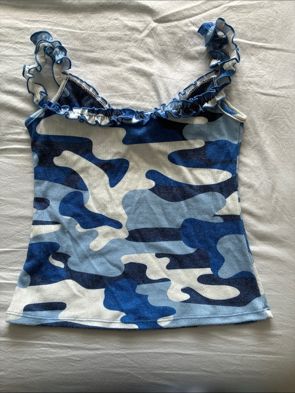 omighty Blue Camouflage Ruffle-Strap Tank - Picture 2 of 3